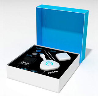 Hubu home kit box displaying the home hub, plug and modual